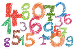 Zahlen in verschiedenen Farben und Größen